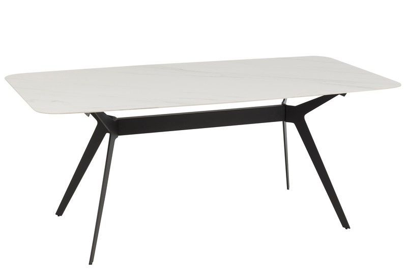 Mesa de Comedor Rectangular WHITE de Porcelana y Metal Blanca/Negra, 180x90x74 cm