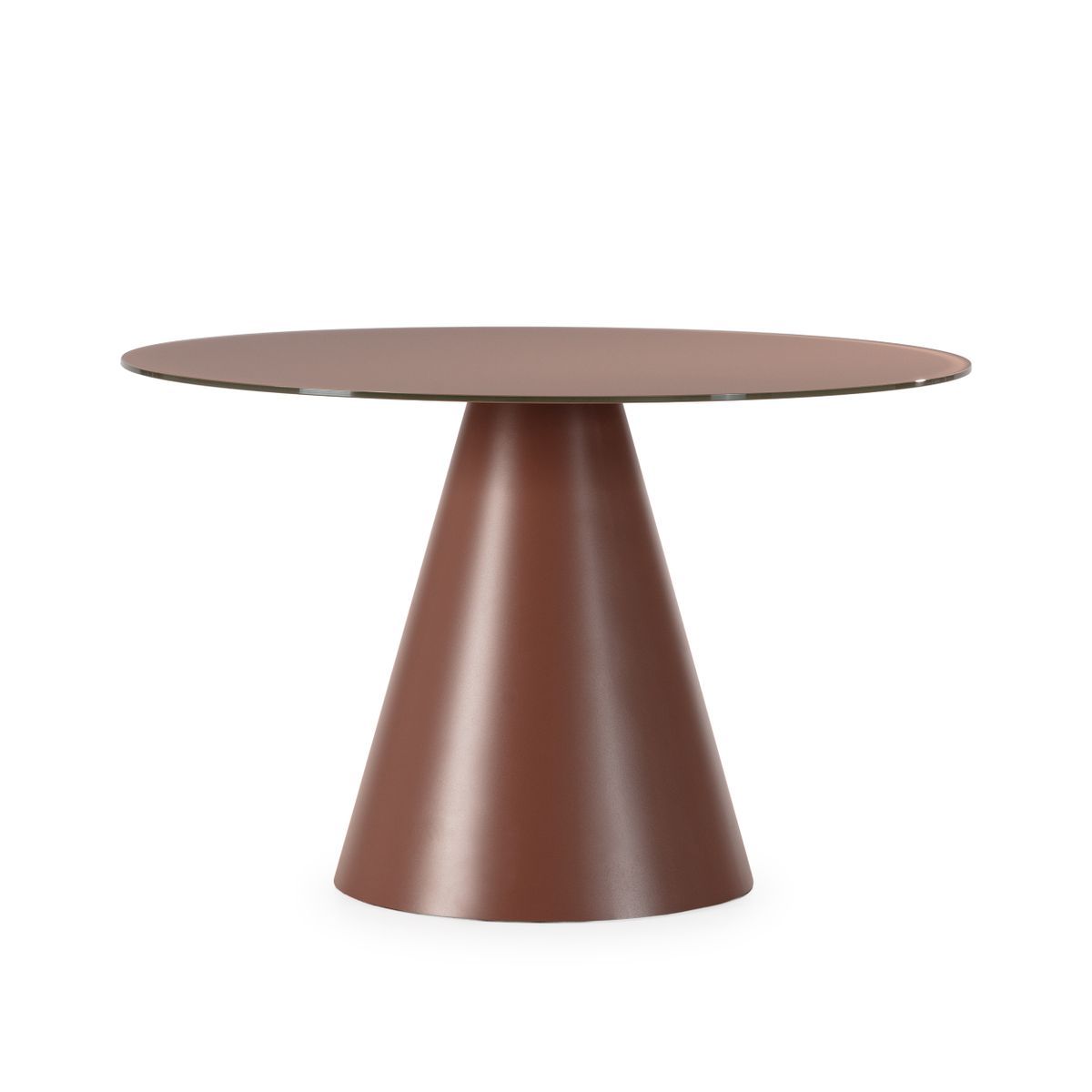 Mesa de comedor redonda de cristal y metal en terracota, 120 x 120 x 75 cm | Vida