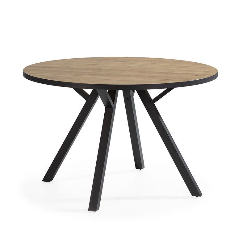 Mesa de comedor redonda de madera y metal en natural y negro, 120 x 120 x 77 cm | Beni