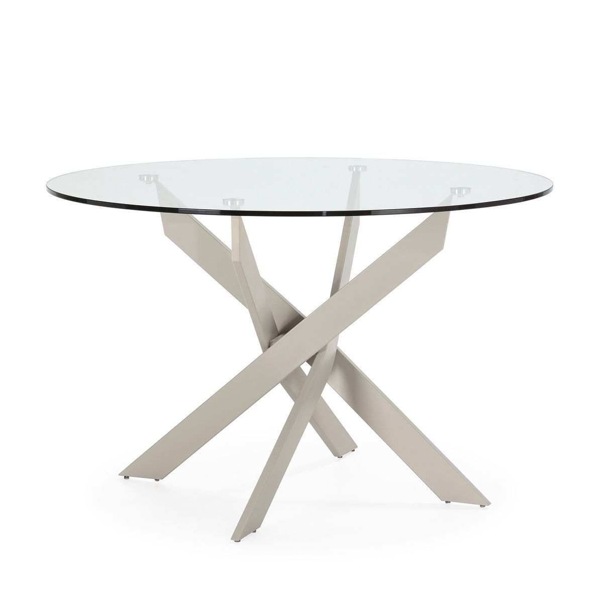 Mesa de comedor redonda de metal y cristal templado en crema, 120 x 120 x 76 cm | Ruth