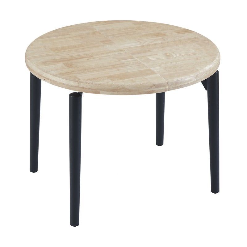 Mesa de comedor redonda extensible de madera de roble y metal en natural y negro, 100 - 140 - 180 x 100 x 76 cm | Moon