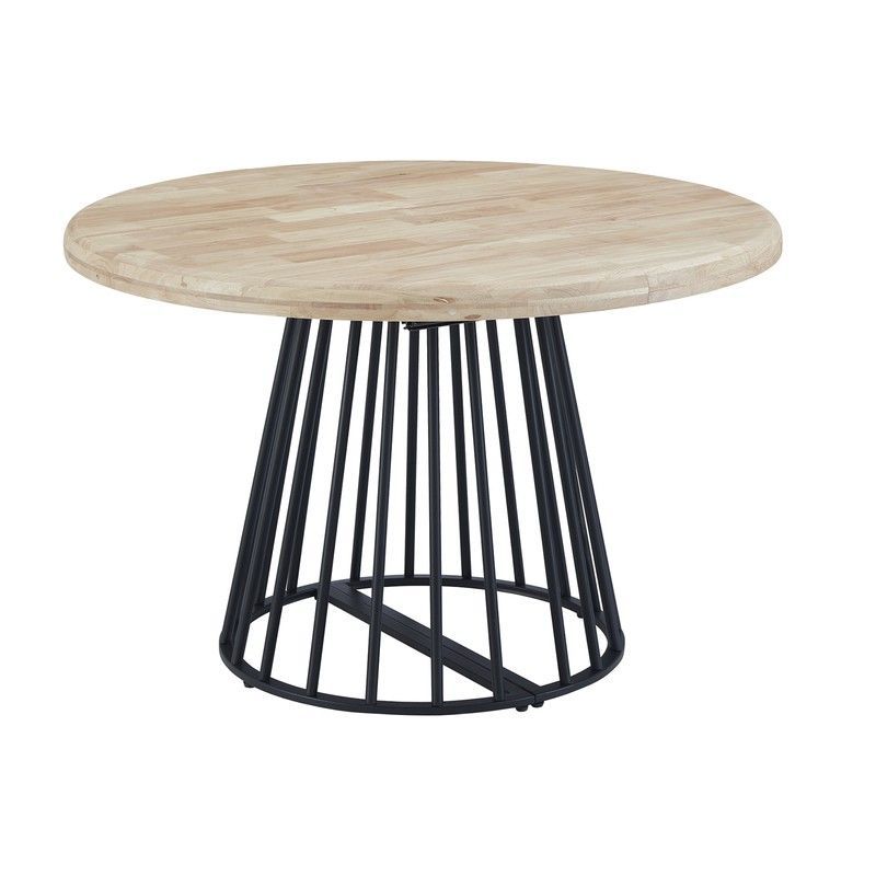 Mesa de comedor redonda extensible de madera de roble y metal en natural y negro, 120 - 160 - 200 x 120 x 76 cm | Brad