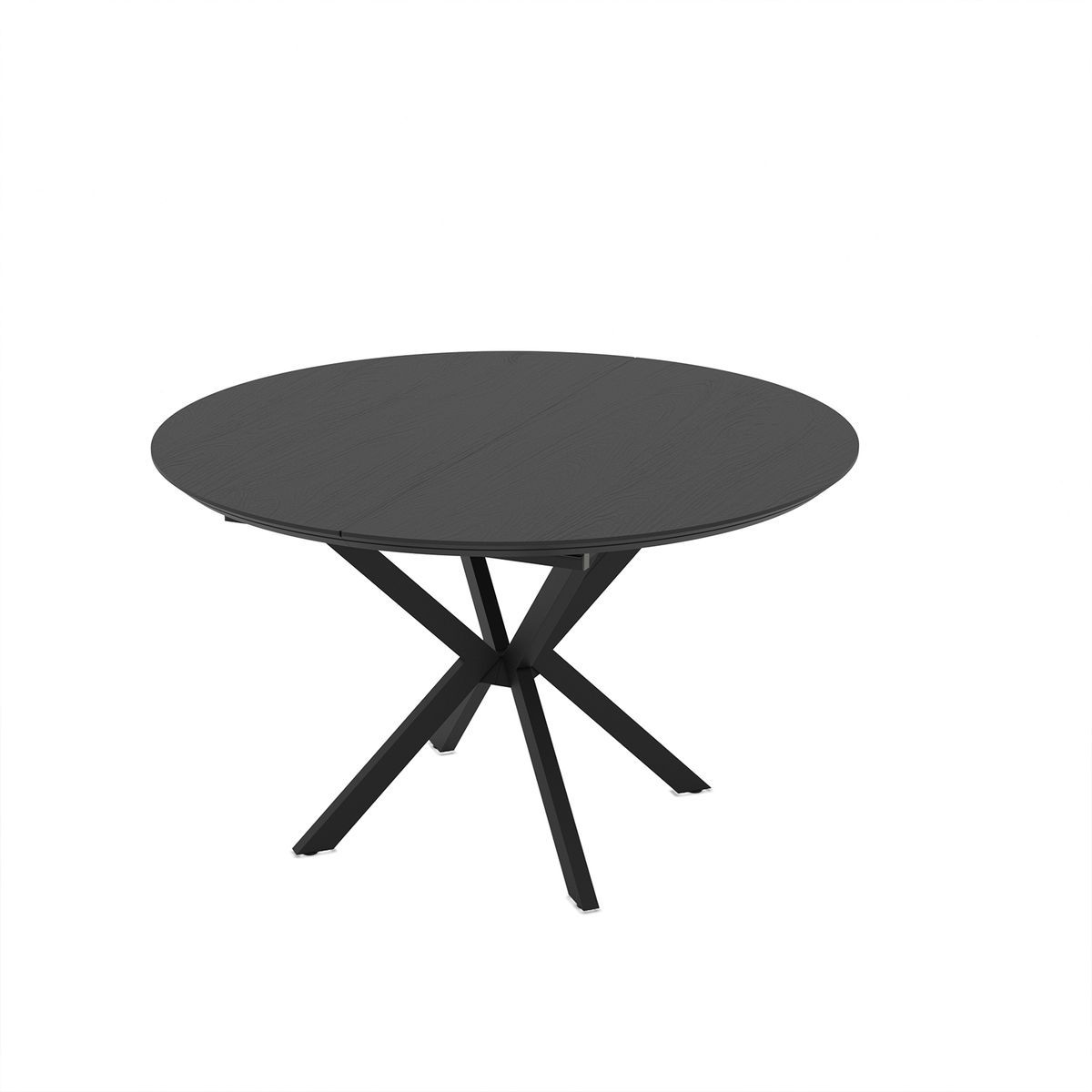 Mesa de comedor redonda extensible de madera y metal en negro, 126/160 x 126/160 x 76 cm | Naira