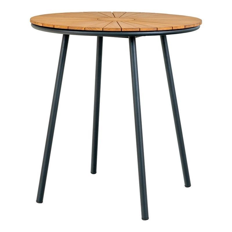 Mesa de comedor redonda para jardín, 70 x 70 x 74 cm, de madera de teca en natural y negro | Colección  Cleveland