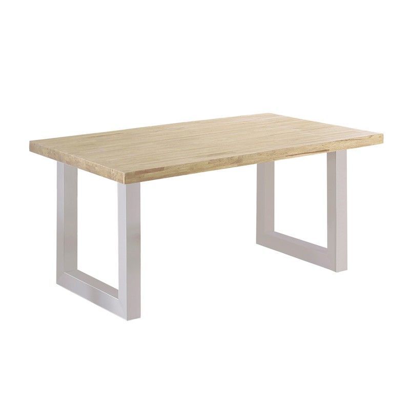Mesa de exterior de madera y metal en natural y blanco, 160 x 100 x 76 cm | Loft Outdoor