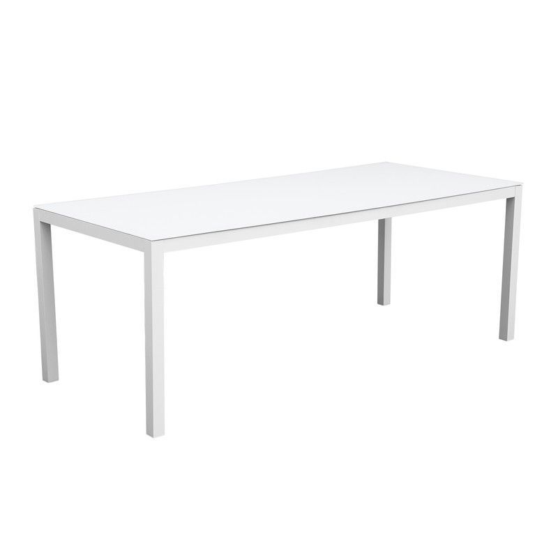 Mesa rectangular de comedor de exterior de aluminio y cristal en blanco , 200 x 90 x 74 cm | Adin