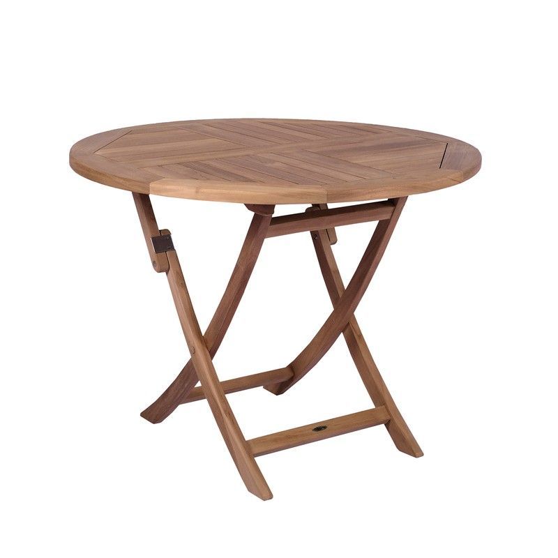Mesa redonda de jardín plegable de madera de teca en miel, 100 x 100 x 76,2 cm | Naga