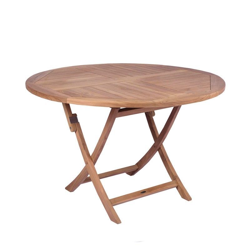 Mesa redonda de jardín plegable de madera de teca en miel, 120 x 120 x 76,2 cm | Naga