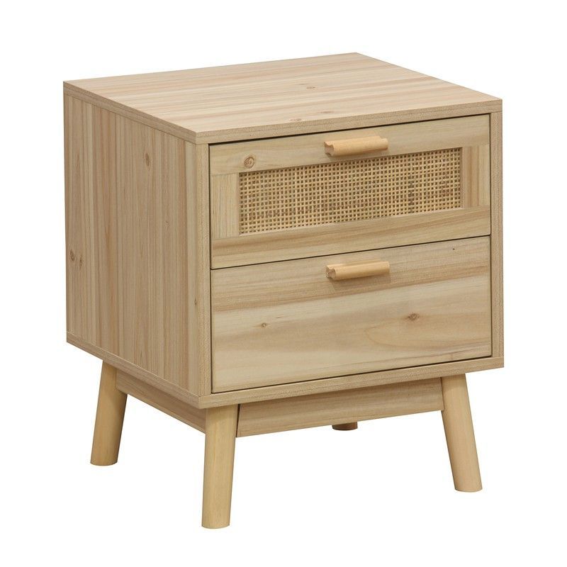 Mesilla de melamina y ratán  en natural, 40 x 39 x 48 cm | Trend