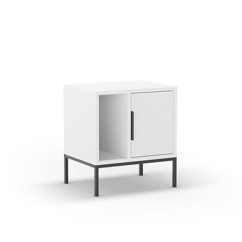 Mesita de noche, 45 x 35 x 50 cm, de madera en blanco | Colección Lani