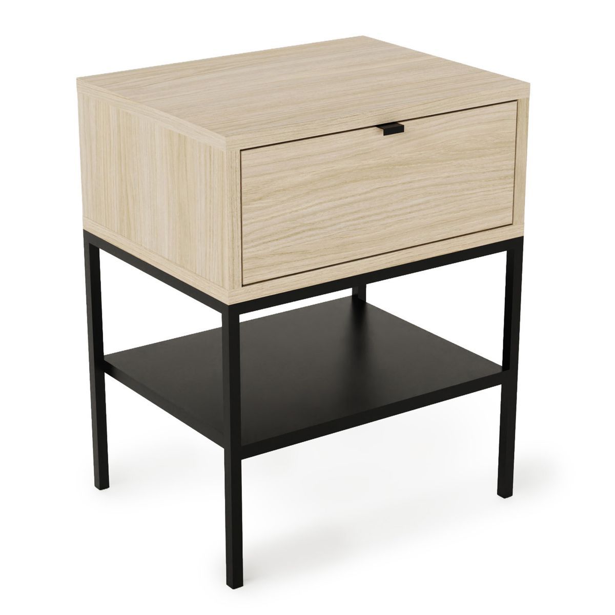 Mesita de noche de madera y metal en beige y negro , 45 x 35 x 56,4 cm | Sali