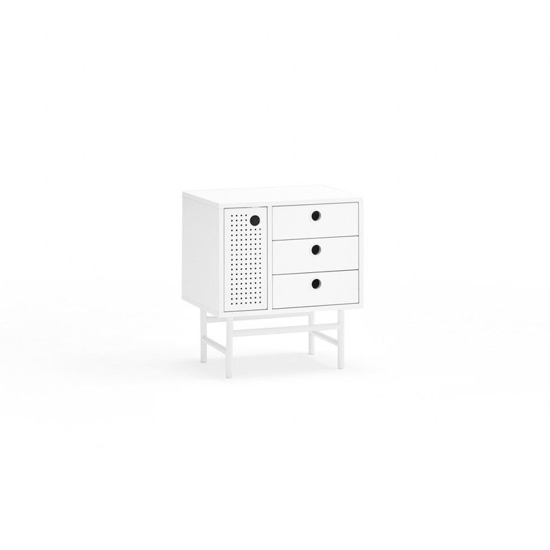 Mesita de noche de madera y metal en blanco, 48 x 35 x 55 cm | Punto