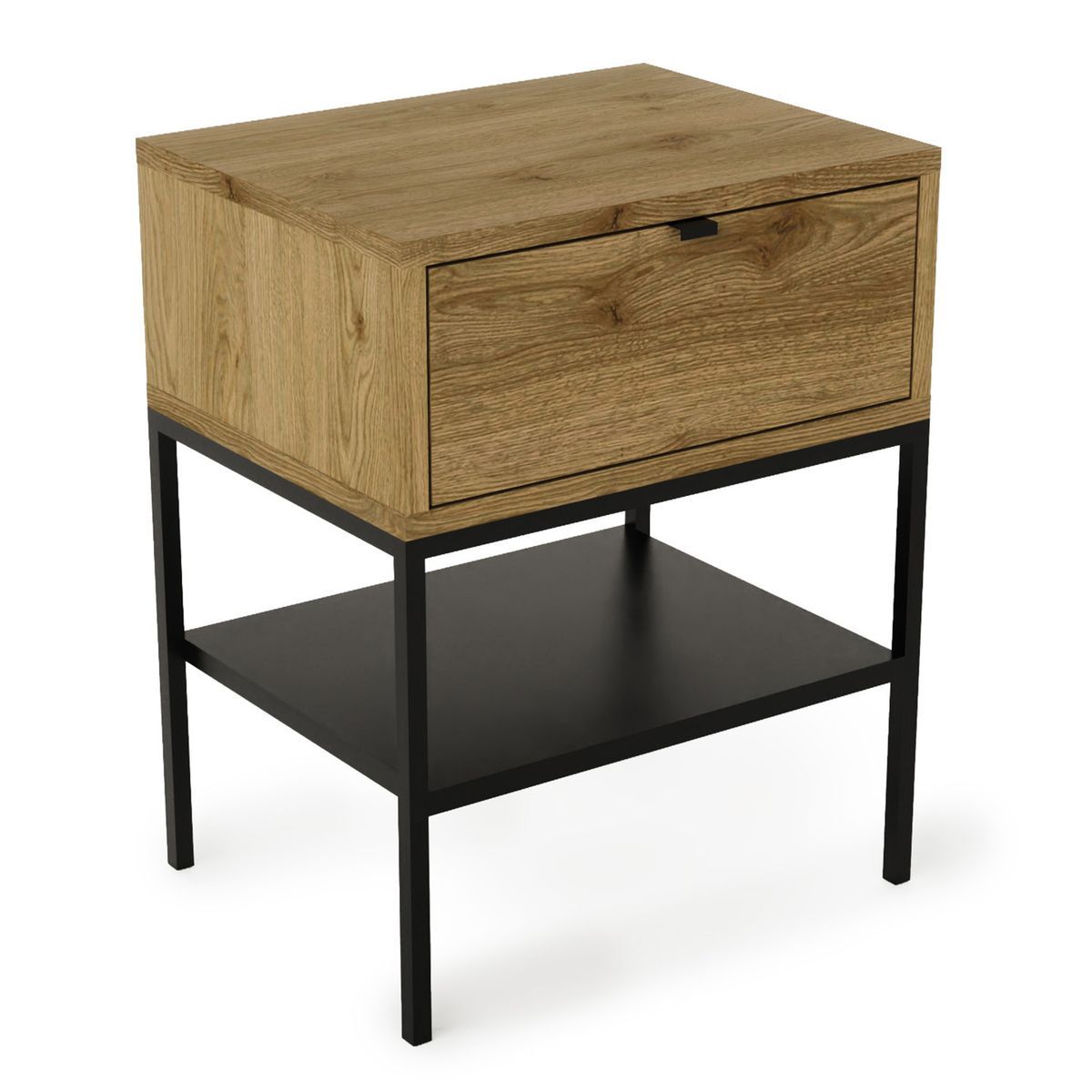 Mesita de noche de madera y metal  en color roble y negro , 45 x 35 x 56,4 cm | Sali