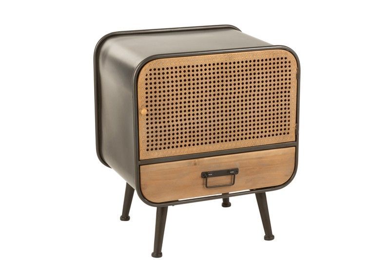 Mesita de Noche de Metal y Madera Negra/Natural, 50x39x60 cm