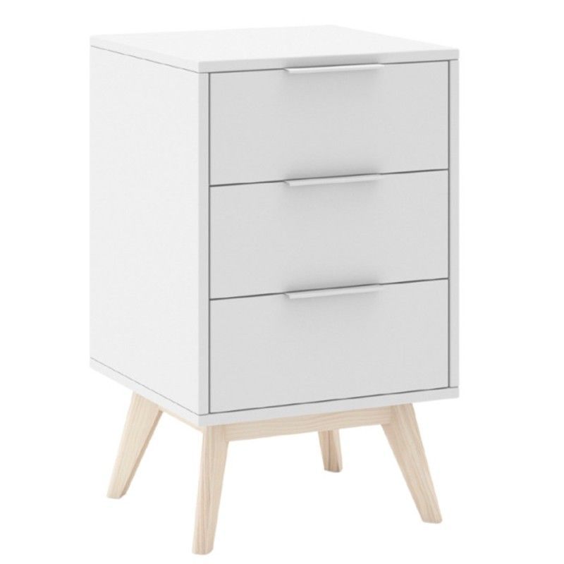 Mesita de noche de pino en blanco y natural, 40 x 35 x 65,5 cm | Campus