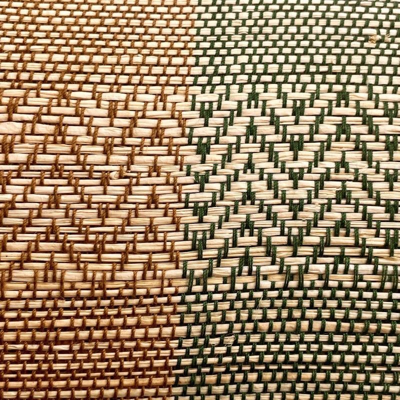 Metro Lineal  Tejido rafia Rombos Zigzag Urdimbre verde-marrón