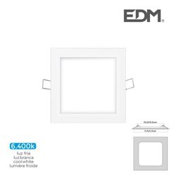 Mini downlight led edm 6w 320 lumen cuadrado 12cm 6.400k marco blanco
