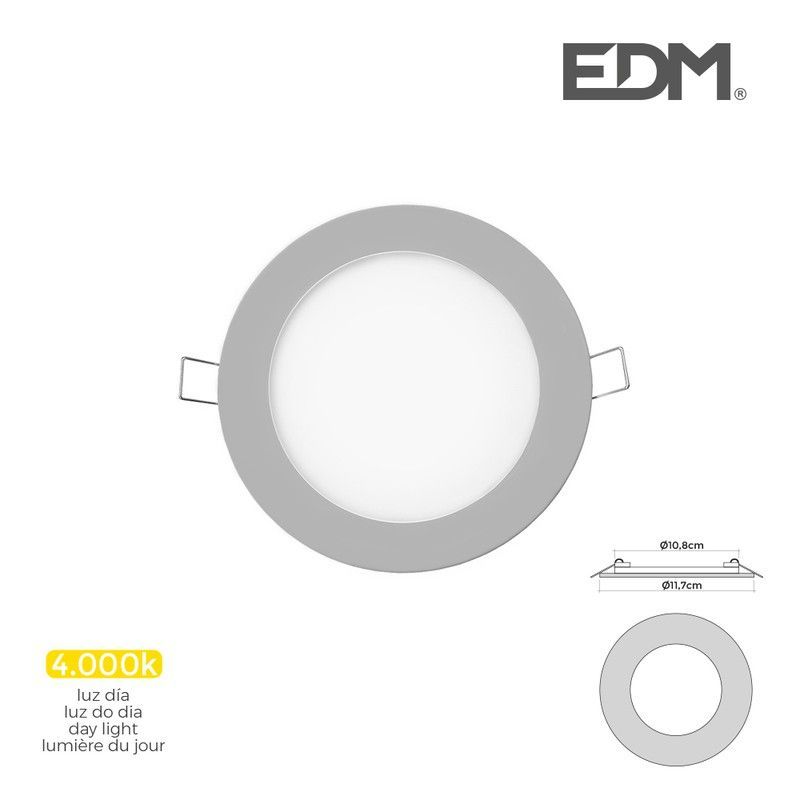 Mini downlight led edm 6w 320 lumen redondo 12cm 4.000k marco cromo