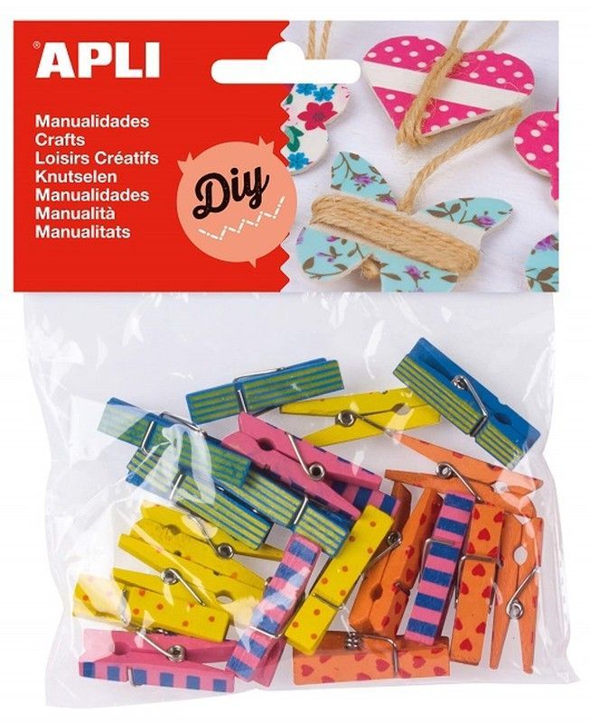 Mini pinzas madera estampadas 20 und.