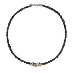 MN006X Collar PLATADEPALO de hombre cuero trenzado colección Lanzarote