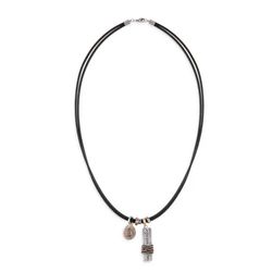 MN022X Collar Calderon Plata de Palo de hombre artesanal de cuero, plata de ley y bronce