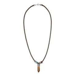 MN025X Collar Obolski PLATA DE PALO hombre artesanal hecho a mano de cuero, plata y bronce