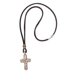 MN028X Collar Plata de Palo de hombre colección Kurai Yoru de cuero con cruz de bronce