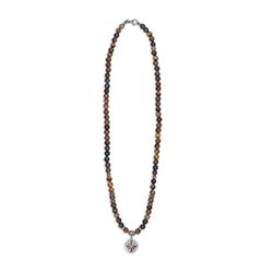 MN033X Collar PLATA DE PALO de hombre Duna brújula de Ojo de Tigre, Bronce y Plata 925