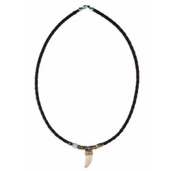 MN7 Colgante hombre PLATA DE PALO colmillo, plata, cuero y bronce