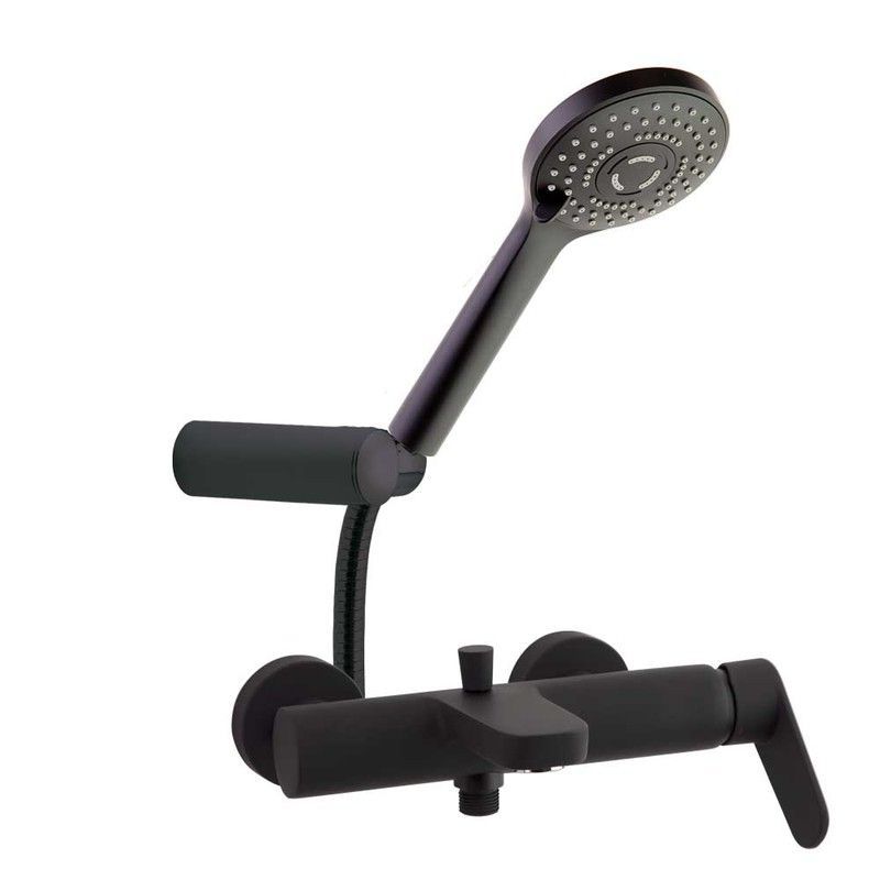 Monomando de baño-ducha con equipo de ducha 6l, Negro Mate, Modelo Alexia