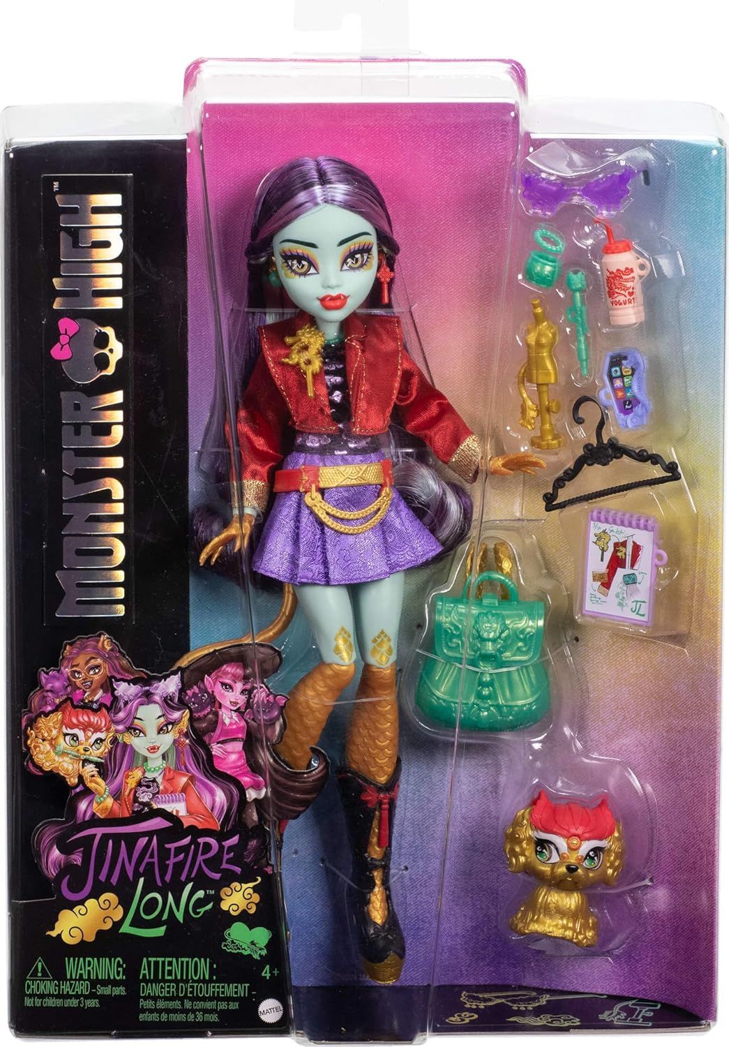 Monster High Muñeca Jinafire Long con Cloudy Yun Yun y Accesorios