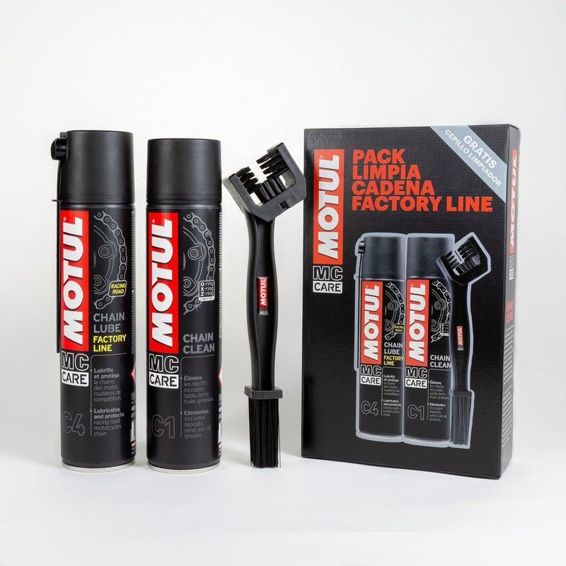 Motul pack grasa cadena factory c4 + limpiador de cadena c1 + cepillo