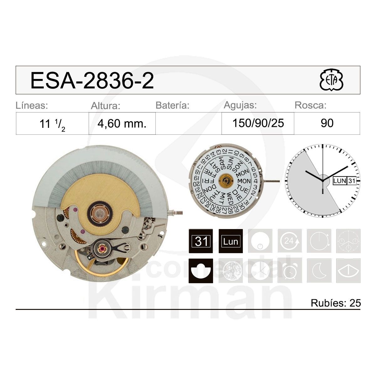 Movimiento Reloj Automático ETA ESA-2836-2