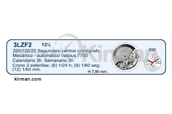 Movimiento Reloj Chrono Automático 3LZF2  Equivalente ETA 7750