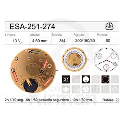 Movimiento Reloj Cuarzo ETA ESA-251-274 Calendario 4H