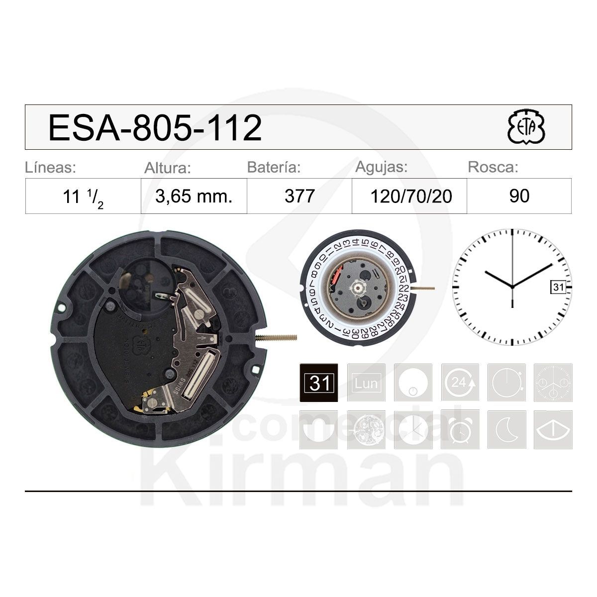 Movimiento Reloj Cuarzo ETA ESA-805-112