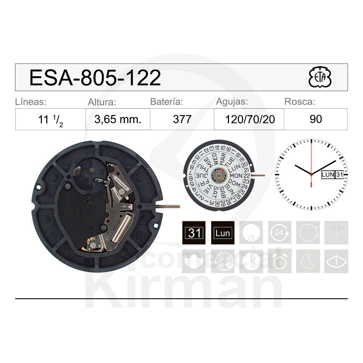 Movimiento Reloj Cuarzo ETA ESA-805-122
