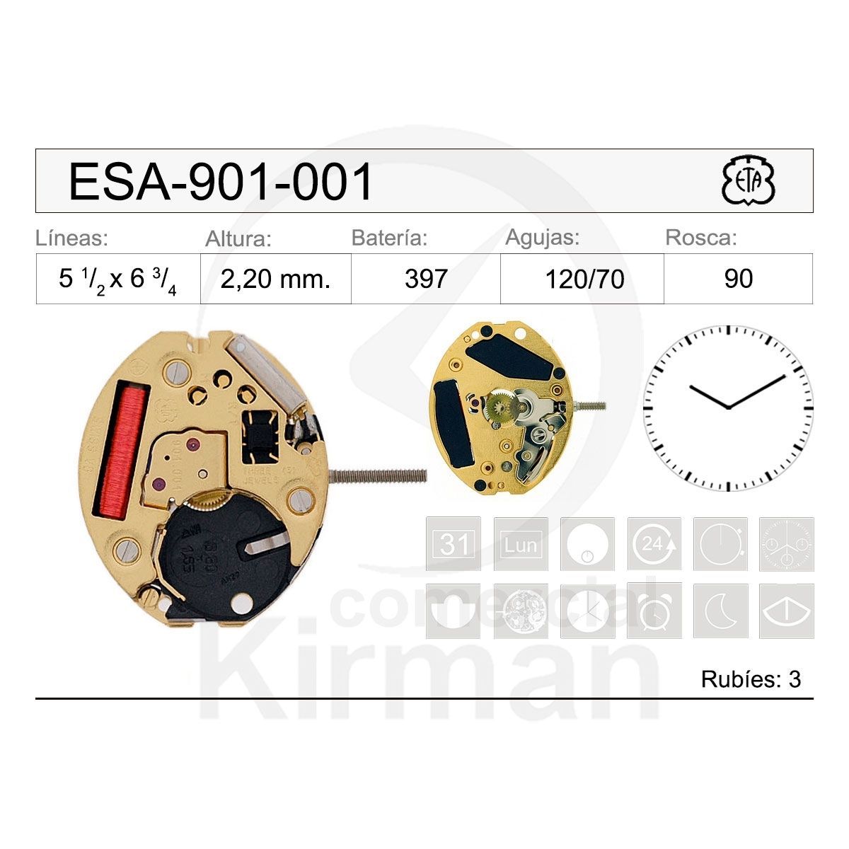 Movimiento Reloj Cuarzo ETA ESA-901-001