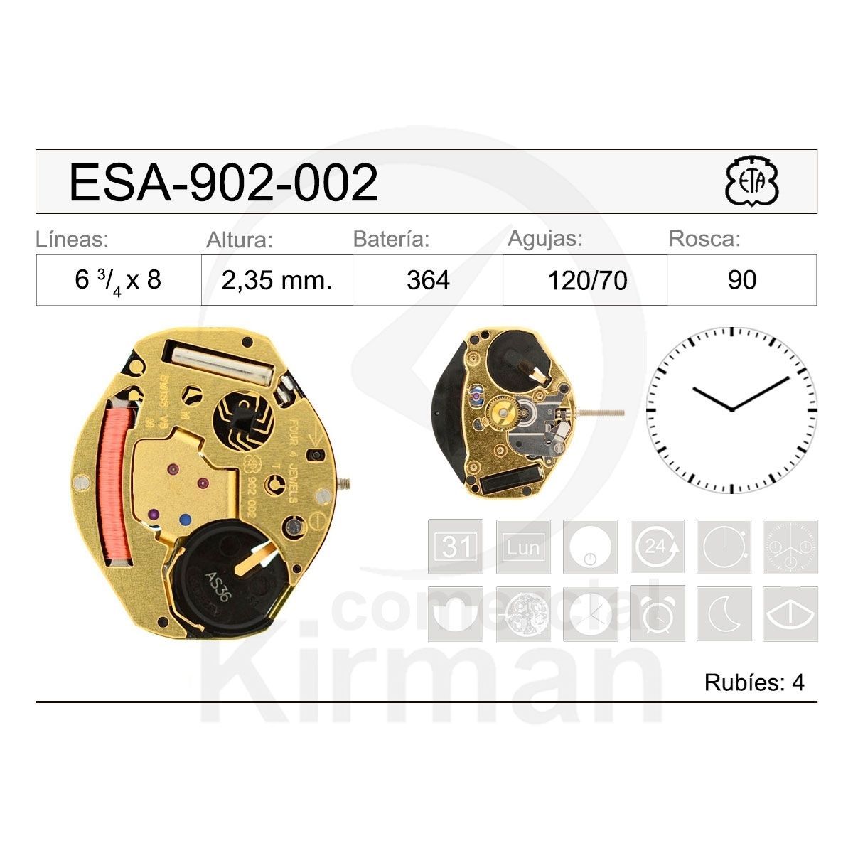 Movimiento Reloj Cuarzo ETA ESA-902-002