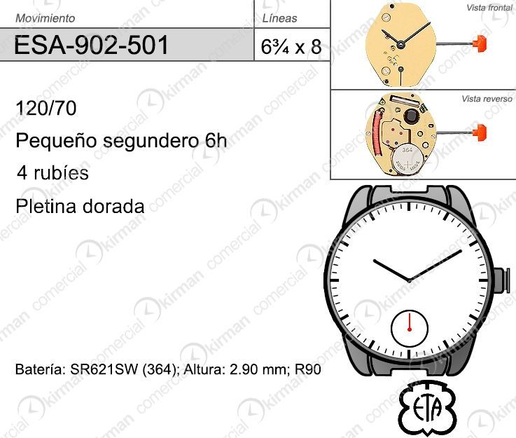 Movimiento Reloj Cuarzo ETA ESA-902-501
