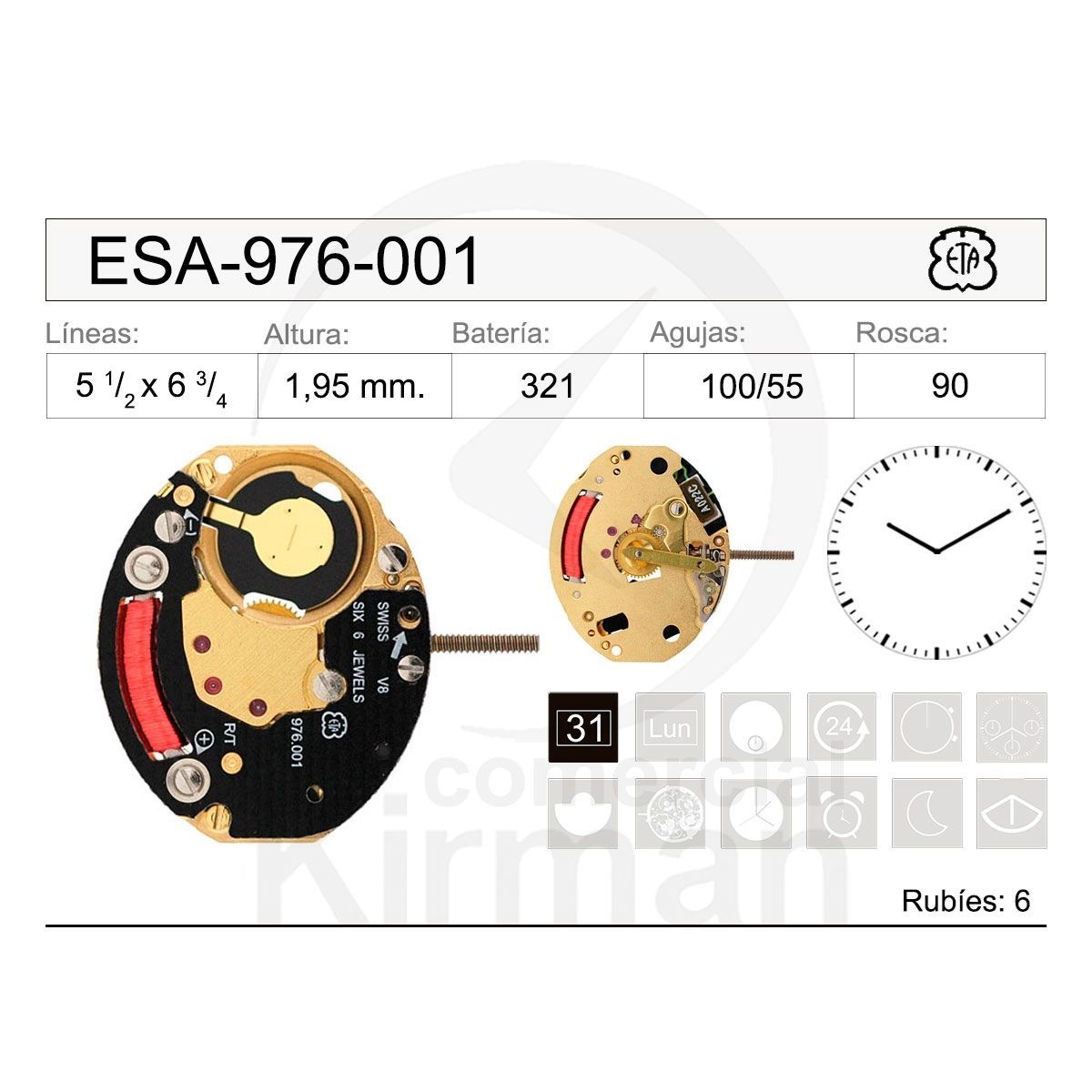 Movimiento Reloj Cuarzo ETA ESA-976-001