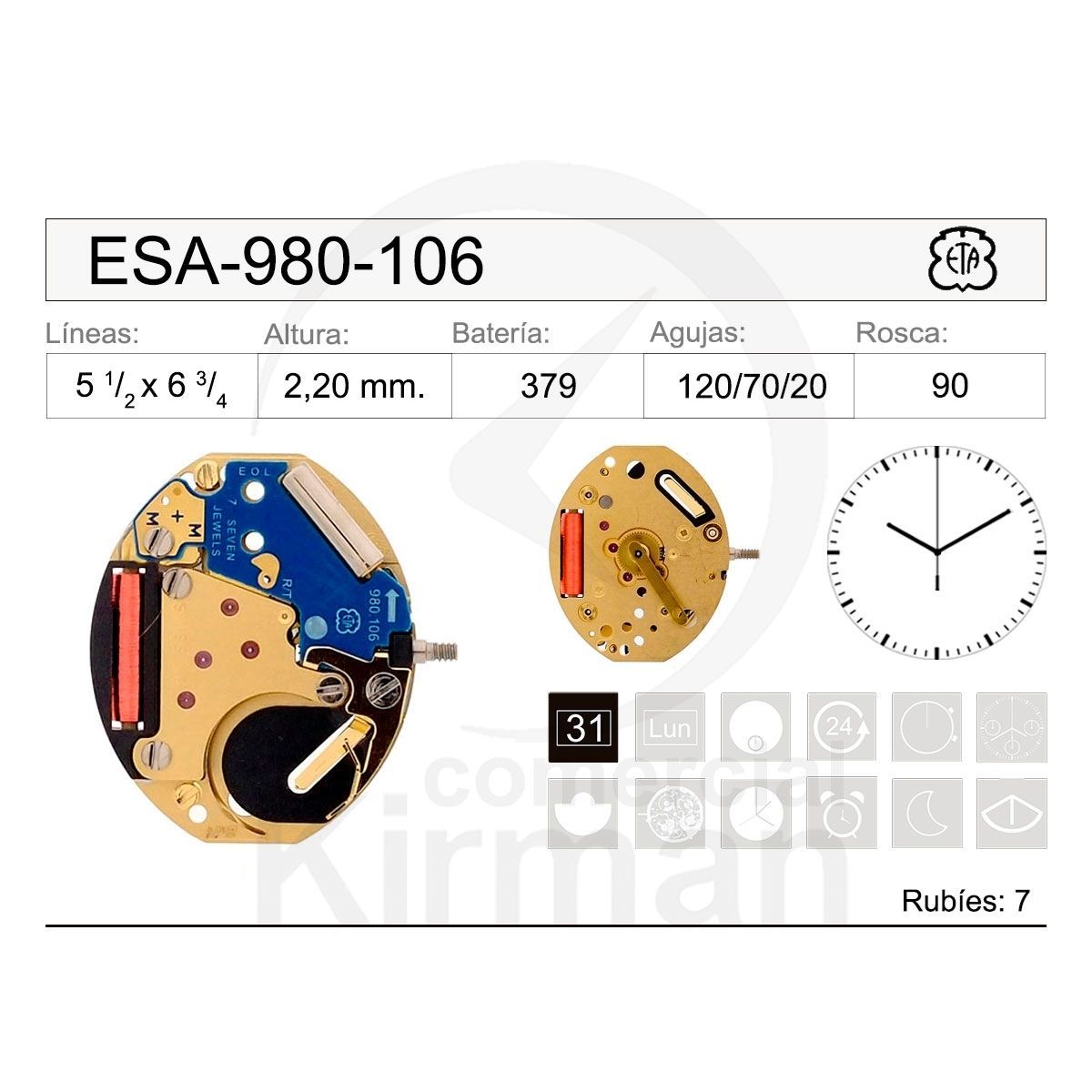 Movimiento Reloj Cuarzo ETA ESA-980-106