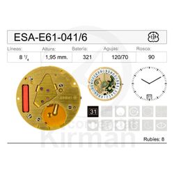 Movimiento Reloj Cuarzo ETA ESA-E61-041/6 Calendario 6H