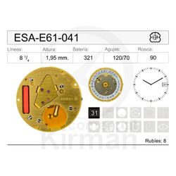Movimiento Reloj Cuarzo ETA ESA-E61-041 Calendario 3H