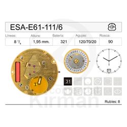 Movimiento Reloj Cuarzo ETA ESA-E61-111/6 Calendario 6H