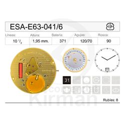 Movimiento Reloj Cuarzo ETA ESA-E63-041/6 Calendario 6H