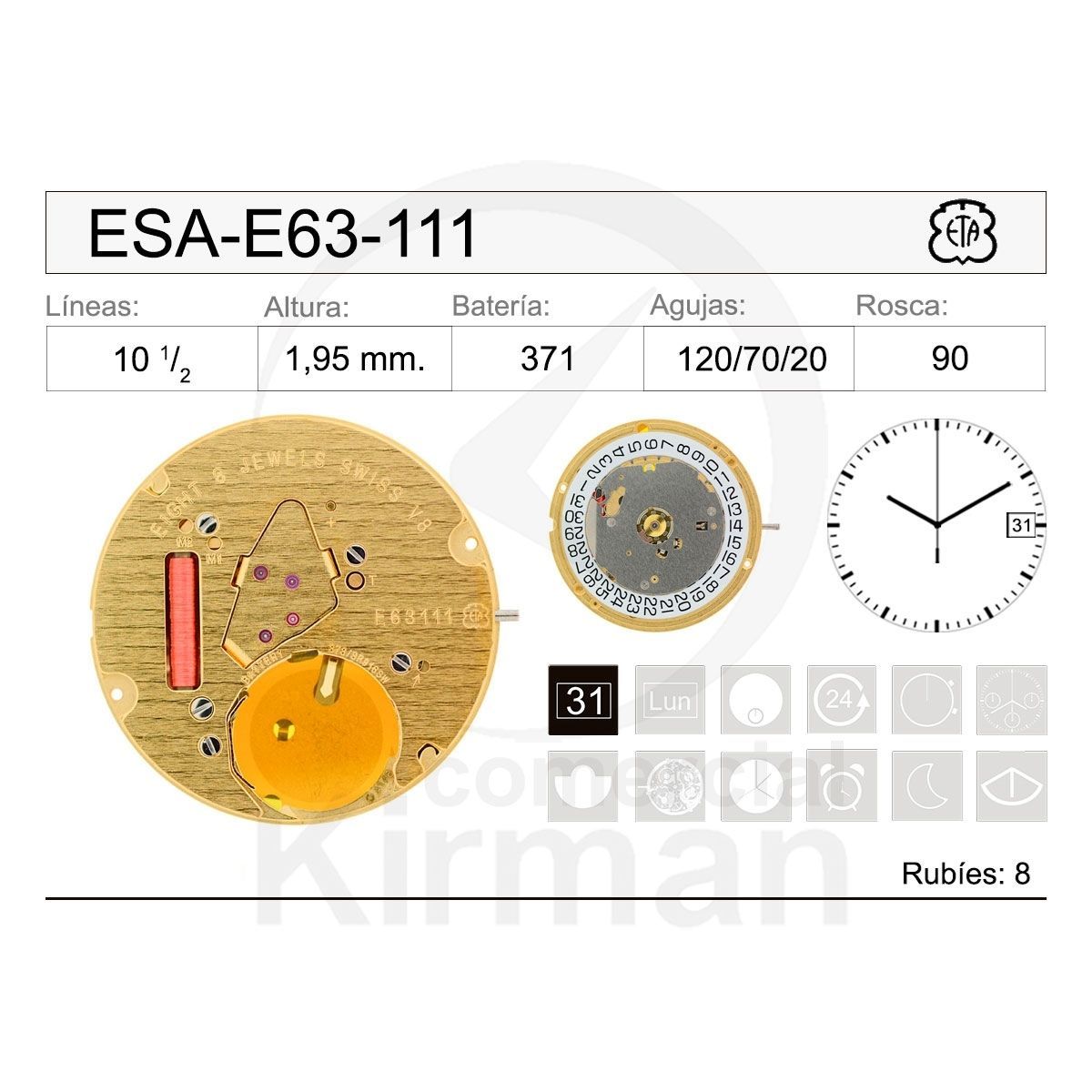Movimiento Reloj Cuarzo ETA ESA-E63-111