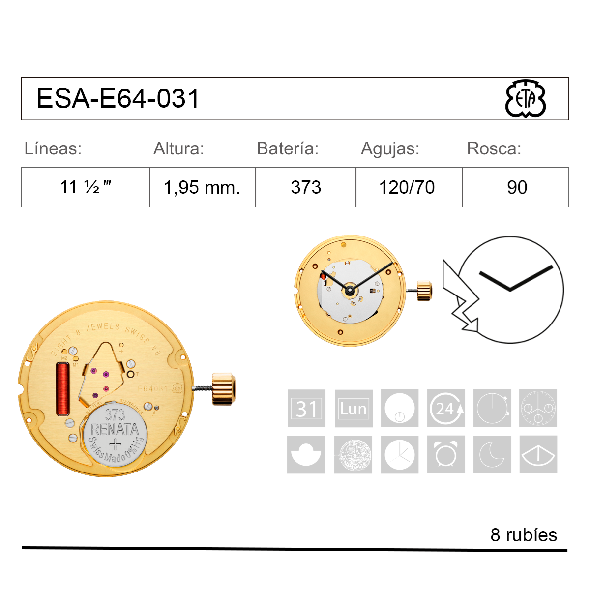 Movimiento Reloj Cuarzo ETA ESA-E64-031
