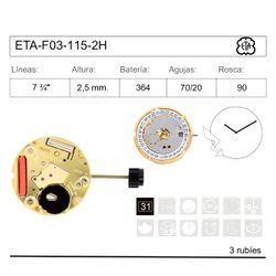 Movimiento Reloj Cuarzo ETA ESA-F03-115-2H Dos Agujas