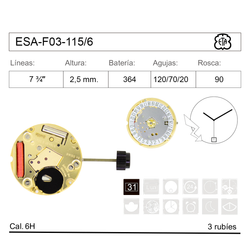 Movimiento Reloj Cuarzo ETA ESA-F03-115/6 Calendario 6H